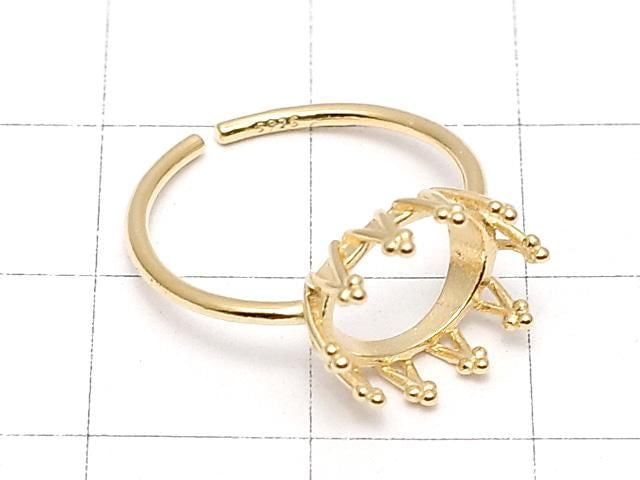 [Video] Silver925 Crown Ring Frame (Prong Setting) Horizontal Oval 10x8mm 18KGP Free Size 1pc