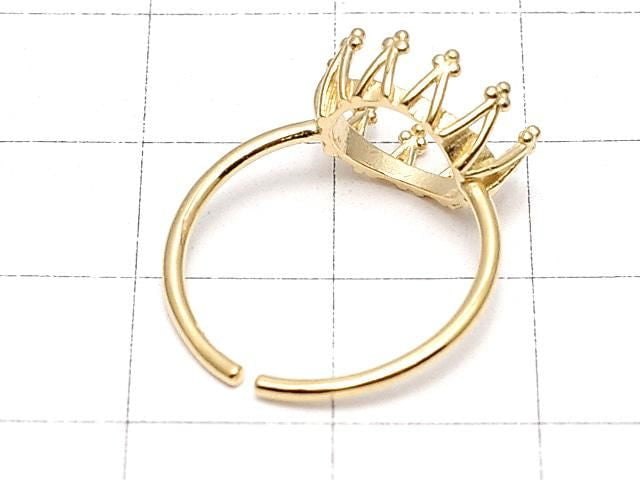 [Video] Silver925 Crown Ring Frame (Prong Setting) Horizontal Oval 10x8mm 18KGP Free Size 1pc
