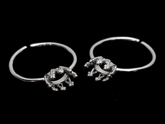 [Video] Silver925 Crown Ring Frame (Prong Setting) Horizontal Oval 6x4mm Rhodium Plated One Size Fits All 1pc