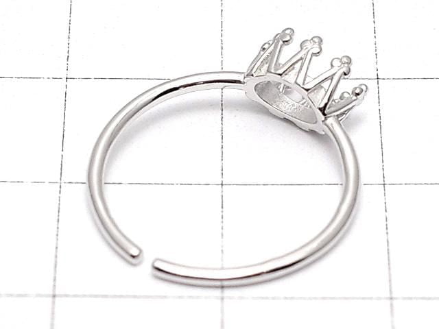 [Video] Silver925 Crown Ring Frame (Prong Setting) Horizontal Oval 6x4mm Rhodium Plated One Size Fits All 1pc
