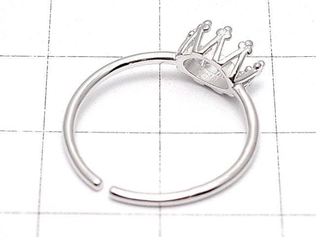 [Video]Silver925 Crown Ring Frame (Prong Setting) Horizontal Oval 6x4mm Rhodium Plated Free Size 1pc