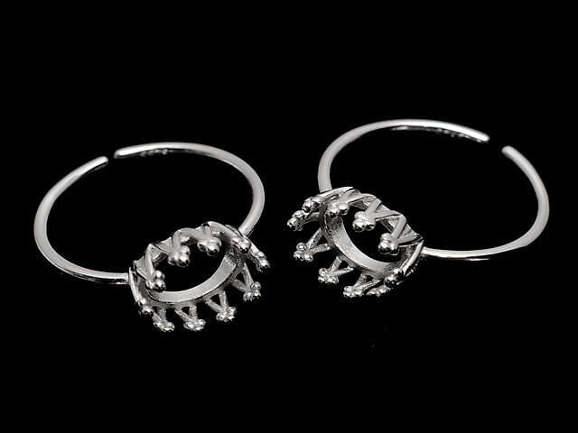 [Video] Silver925 Crown Ring Frame (Prong Setting) Horizontal Oval 8x6mm Rhodium Plated One Size Fits All 1pc