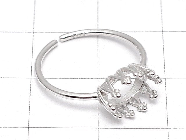 [Video]Silver925 Crown Ring Frame (Prong Setting) Horizontal Oval 8x6mm Rhodium Plated Free Size 1pc