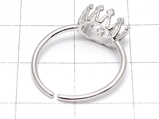 [Video]Silver925 Crown Ring Frame (Prong Setting) Horizontal Oval 8x6mm Rhodium Plated Free Size 1pc