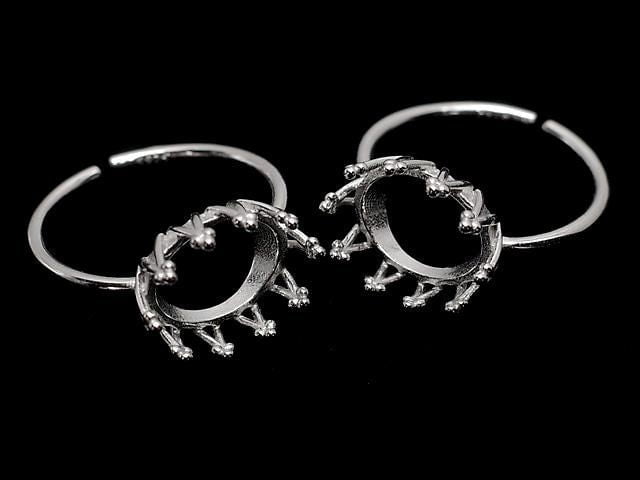 [Video] Silver925 Crown Ring Frame (Prong Setting) Horizontal Oval 10x8mm Rhodium Plated One Size Fits All 1pc