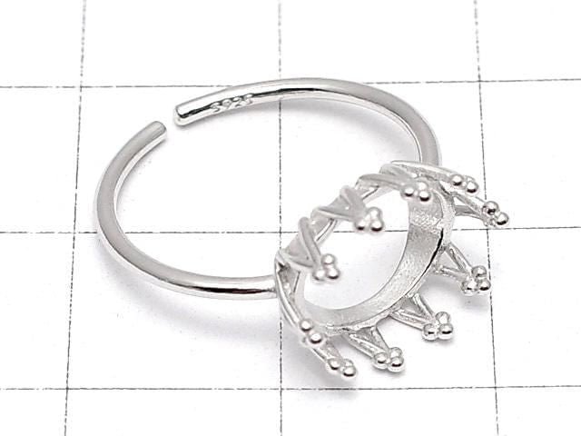 [Video] Silver925 Crown Ring Frame (Prong Setting) Horizontal Oval 10x8mm Rhodium Plated One Size Fits All 1pc