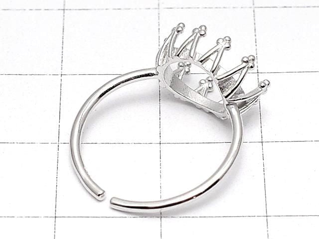 [Video] Silver925 Crown Ring Frame (Prong Setting) Horizontal Oval 10x8mm Rhodium Plated One Size Fits All 1pc