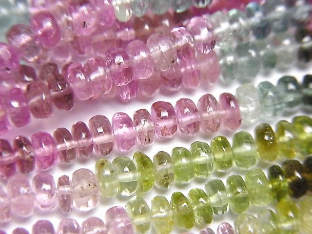 [Video]High Quality Multicolor Tourmaline AAA- Rondelle half or 1strand beads (aprx.15inch/36cm)