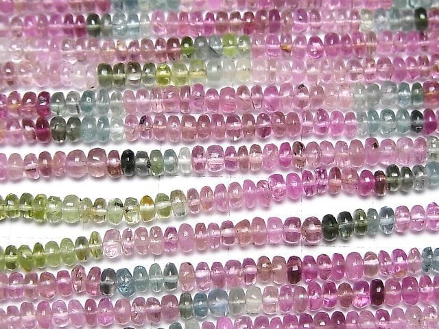 [Video]High Quality Multicolor Tourmaline AAA- Roundel half or 1strand beads (aprx.15inch/36cm)