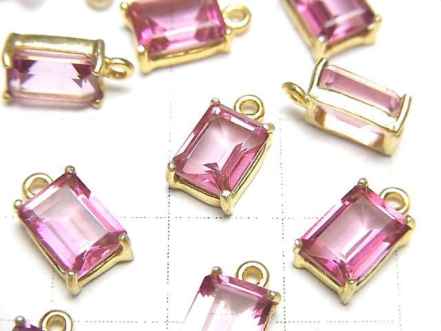 [Video]High Quality Pink Topaz AAA Bezel Setting Rectangle Faceted 8x6mm 18KGP 1pc