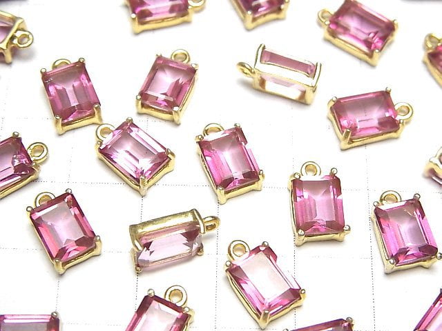 [Video]High Quality Pink Topaz AAA Bezel Setting Rectangle Faceted 8x6mm 18KGP 1pc