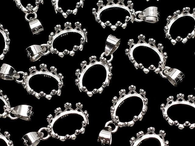 [Video] Silver925 Crown Pendant Frame Oval 8x6mm Rhodium Plated 1pc