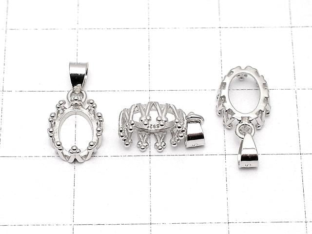 [Video] Silver925 Crown Pendant Frame Oval 8x6mm Rhodium Plated 1pc