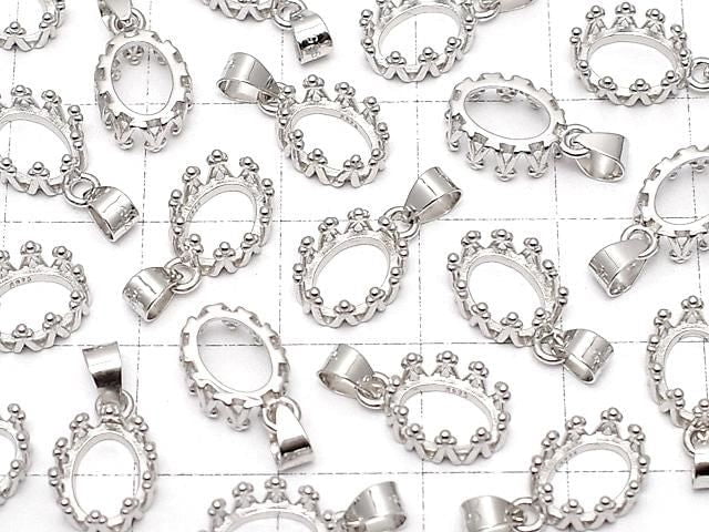 [Video] Silver925 Crown Pendant Frame Oval 8x6mm Rhodium Plated 1pc
