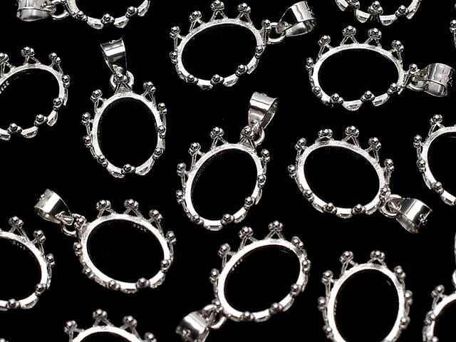 [Video] Silver925 Crown Pendant Frame Oval 10x8mm Rhodium Plated 1pc