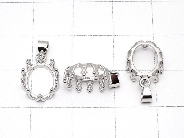 [Video] Silver925 Crown Pendant Frame Oval 10x8mm Rhodium Plated 1pc