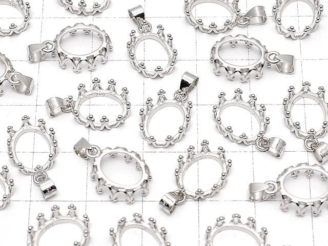 [Video] Silver925 Crown Pendant Frame Oval 10x8mm Rhodium Plated 1pc
