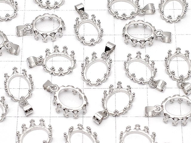 [Video]Silver925 Crown Pendant Frame Oval 10x8mm Rhodium Plated 1pc