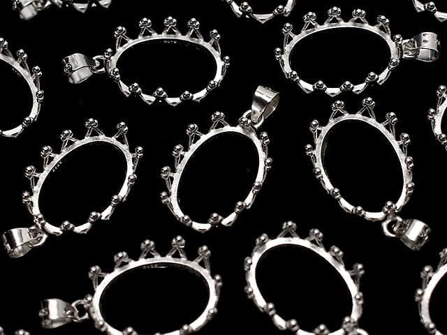 [Video] Silver925 Crown Pendant Frame Oval 14x10mm Rhodium Plated 1pc
