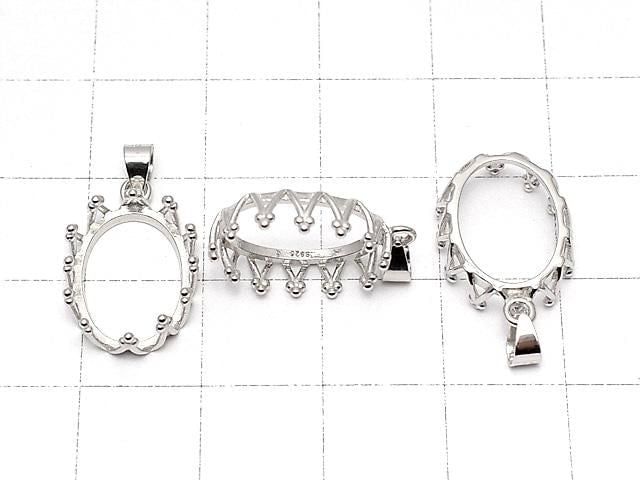[Video] Silver925 Crown Pendant Frame Oval 14x10mm Rhodium Plated 1pc