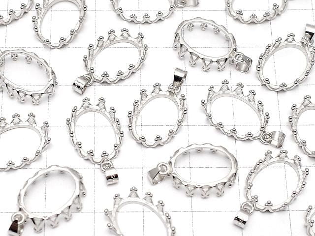 [Video] Silver925 Crown Pendant Frame Oval 14x10mm Rhodium Plated 1pc