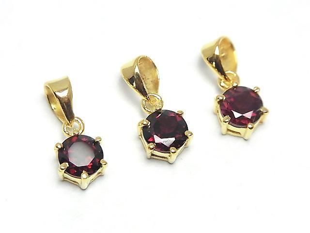 [Video]High Quality Rhodolite Garnet AAA Round Faceted 7x6mm Pendant 18KGP