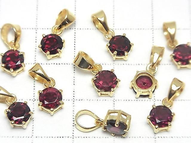 [Video]High Quality Rhodolite Garnet AAA Round Faceted 7x6mm Pendant 18KGP
