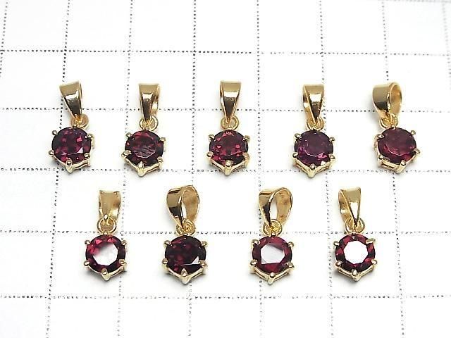 [Video]High Quality Rhodolite Garnet AAA Round Faceted 7x6mm Pendant 18KGP