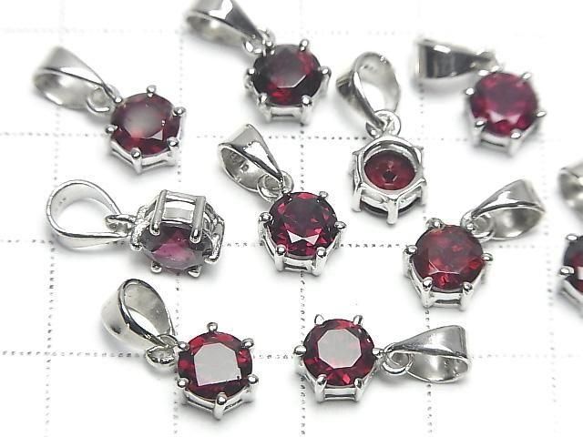 [Video]High Quality Rhodolite Garnet AAA Round Faceted 7x6mm Pendant Silver925