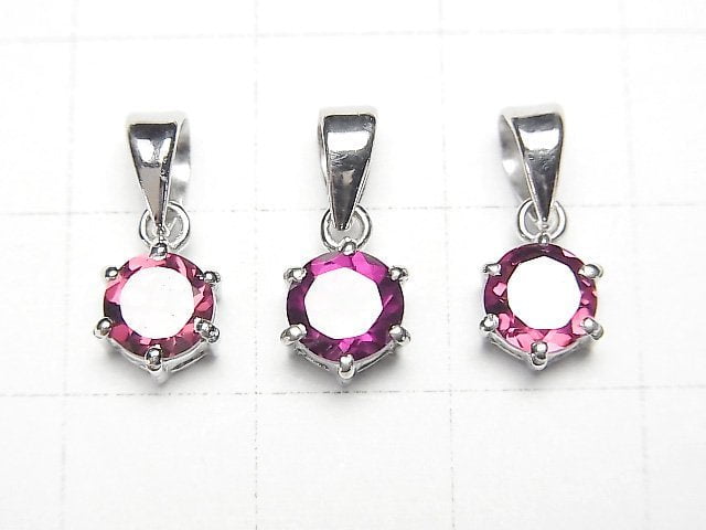 [Video]High Quality Rhodolite Garnet AAA Round Faceted 7x6x4mm Pendant Silver925