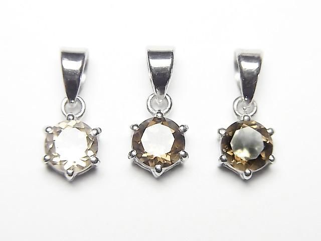 [Video]High Quality Smoky Quartz AAA Round Faceted 7x6mm Pendant Silver925