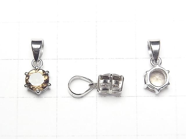 [Video]High Quality Smoky Quartz AAA Round Faceted 7x6mm Pendant Silver925