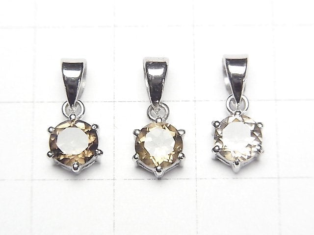 [Video]High Quality Smoky Quartz AAA Round Faceted 7x6x4mm Pendant Silver925