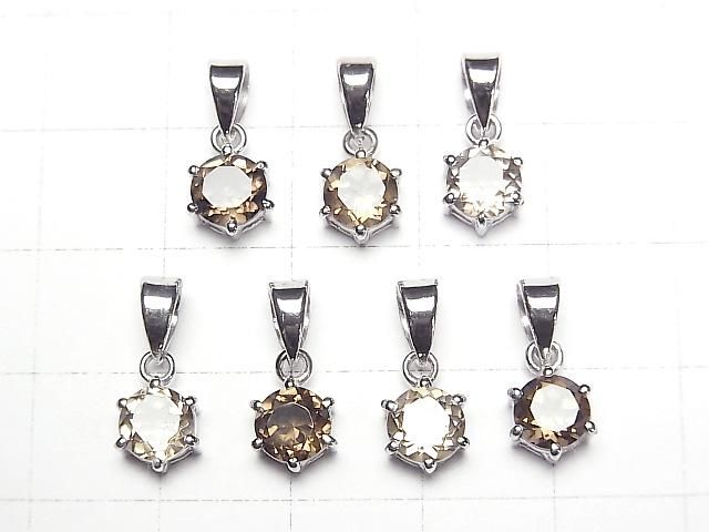 [Video]High Quality Smoky Quartz AAA Round Faceted 7x6mm Pendant Silver925