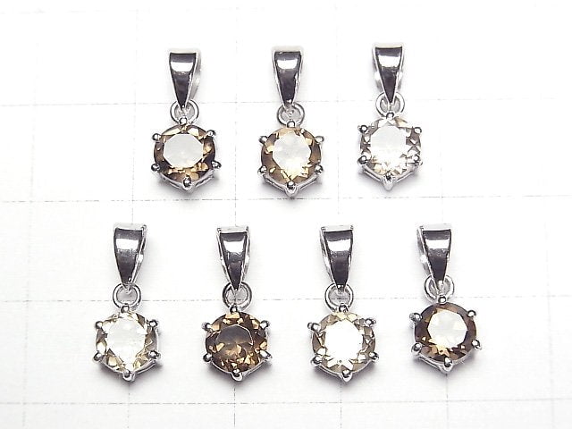 [Video]High Quality Smoky Quartz AAA Round Faceted 7x6x4mm Pendant Silver925