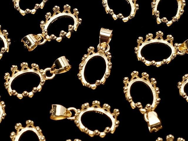 [Video] Silver925 Crown Pendant Frame Oval 8x6mm 18KGP 1pc