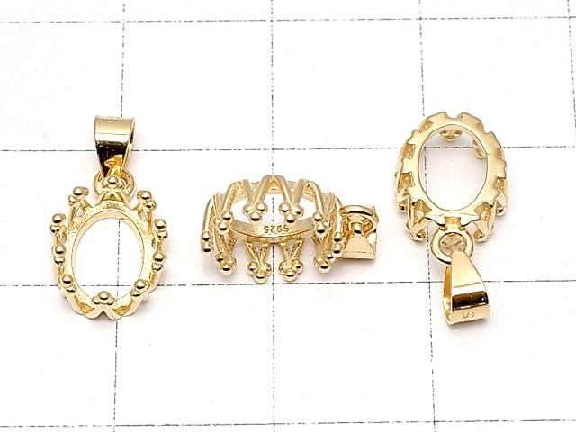 [Video] Silver925 Crown Pendant Frame Oval 8x6mm 18KGP 1pc