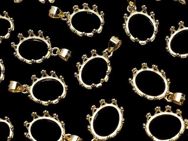 [Video] Silver925 Crown Pendant Frame Oval 10x8mm 18KGP 1pc