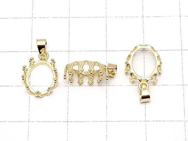 [Video] Silver925 Crown Pendant Frame Oval 10x8mm 18KGP 1pc