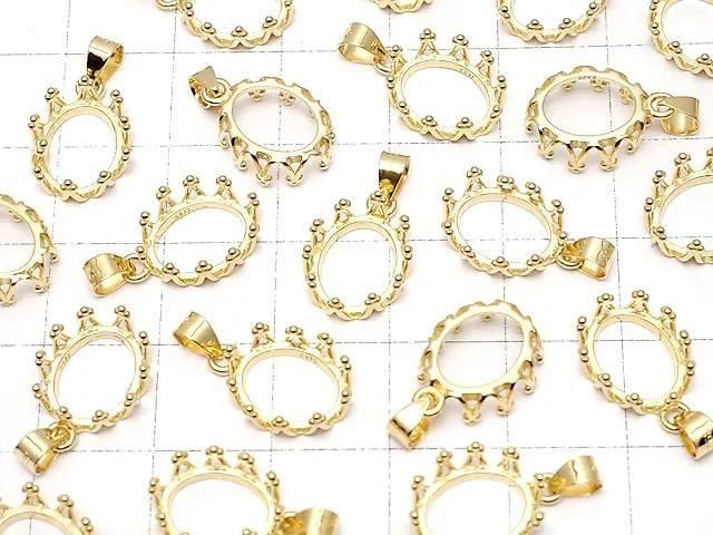 [Video] Silver925 Crown Pendant Frame Oval 10x8mm 18KGP 1pc