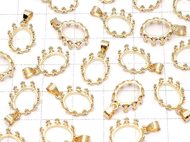 [Video]Silver925 Crown Pendant Frame Oval 10x8mm 18KGP 1pc