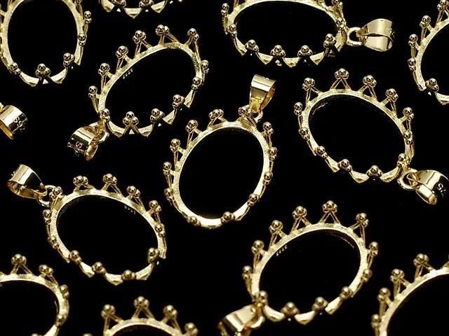 [Video] Silver925 Crown Pendant Frame Oval 14x10mm 18KGP 1pc