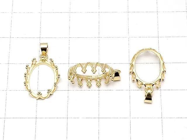 [Video] Silver925 Crown Pendant Frame Oval 14x10mm 18KGP 1pc