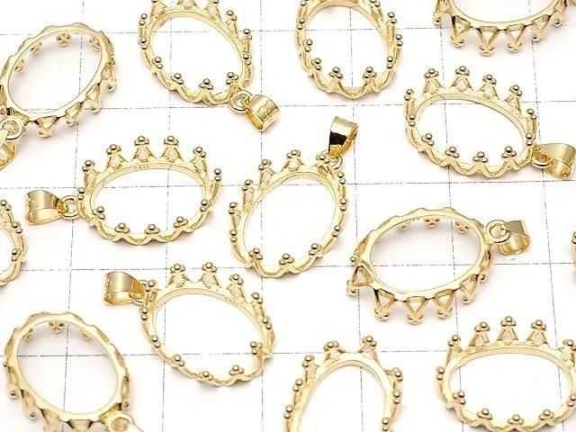[Video] Silver925 Crown Pendant Frame Oval 14x10mm 18KGP 1pc