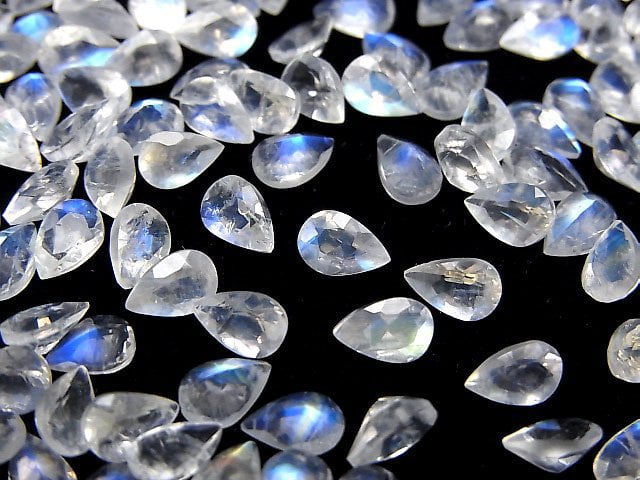 [Video]High Quality Rainbow Moonstone AAA Loose stone Pear shape Faceted 6x4mm 5pcs