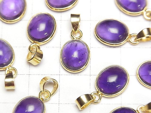 [Video]Amethyst AAA Oval Pendant 12x10mm 18KGP 1pc