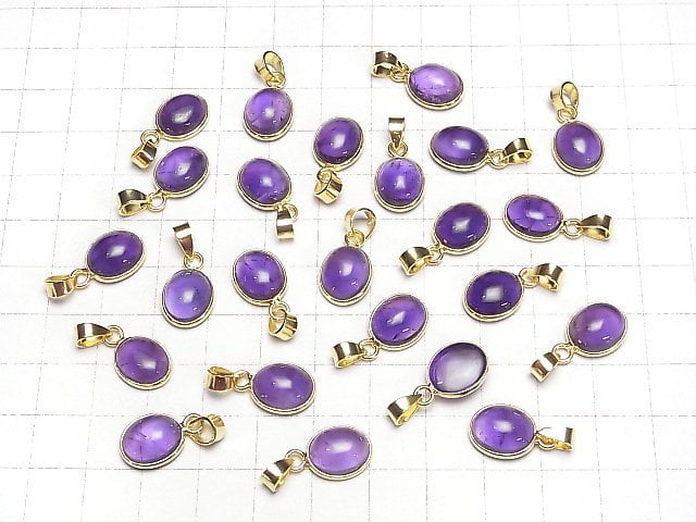 [Video]Amethyst AAA Oval Pendant 12x10mm 18KGP 1pc