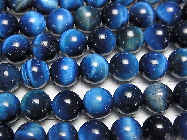 [Video] Blue color Tiger's Eye AAA- Round 8mm half or 1strand beads (aprx.15inch/36cm)