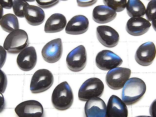 [Video] High Quality Black Labradorite AAA- Pear shape Cabochon 8x6mm 5pcs