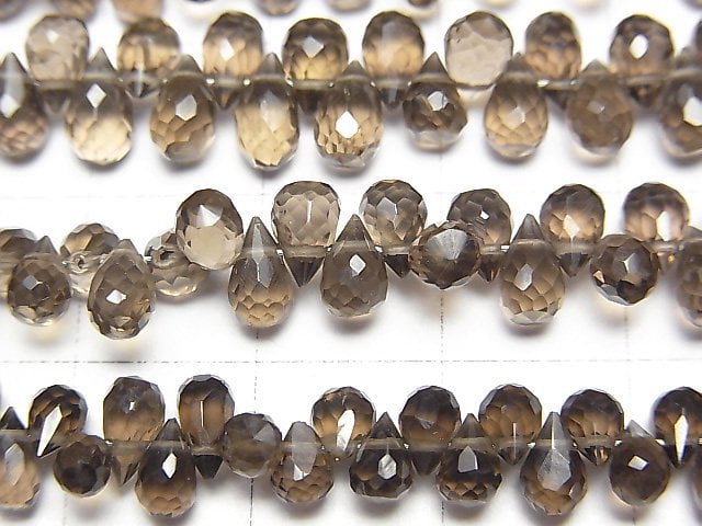 [Video]High Quality Smoky Quartz AAA Drop Faceted Briolette [Dark color] half or 1strand (aprx.7inch/18cm)